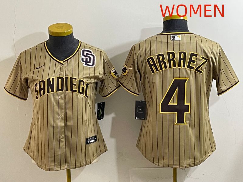 Women San Diego Padres #4 Arraez Brown Stripe Game 2025 Nike MLB Jersey style 6